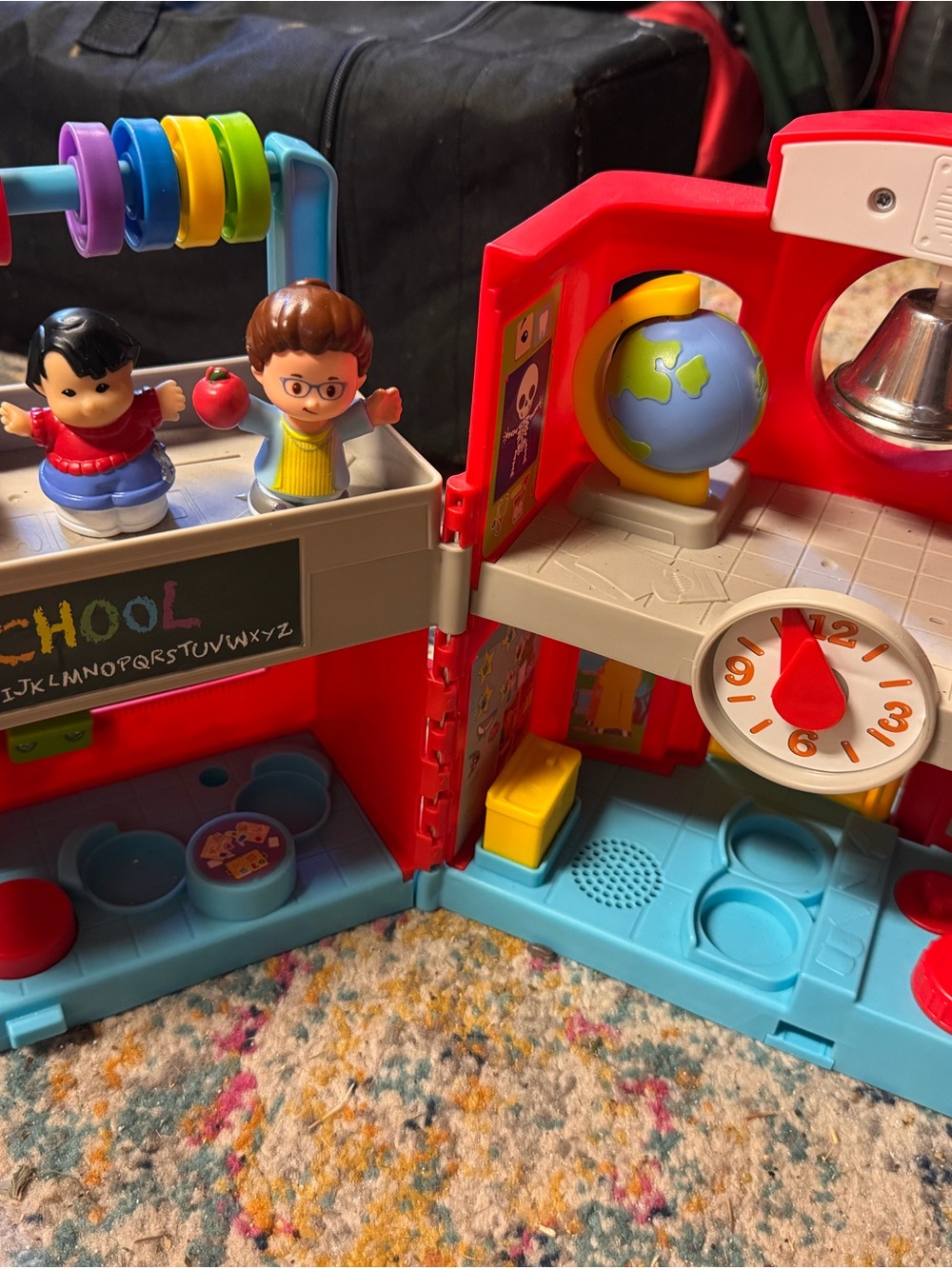 Fisher-Price School Playset with Globe, Clock & Figures - Red, Blue, Yellow